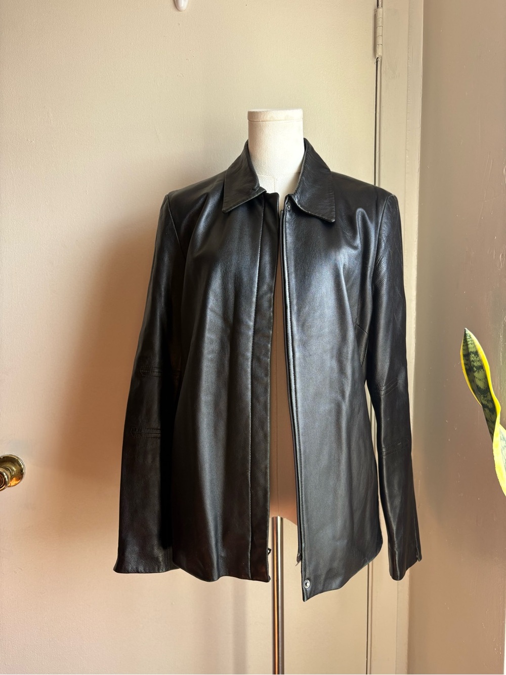 keneth cole noir distressed leather zip up jacket